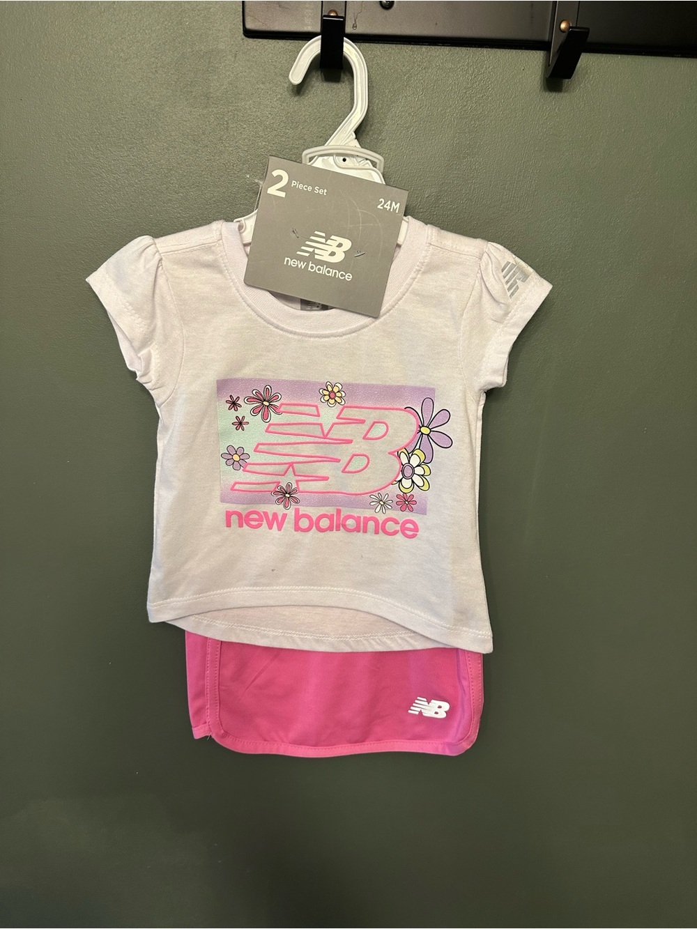 New Balance White Tee and Pink Skort Set